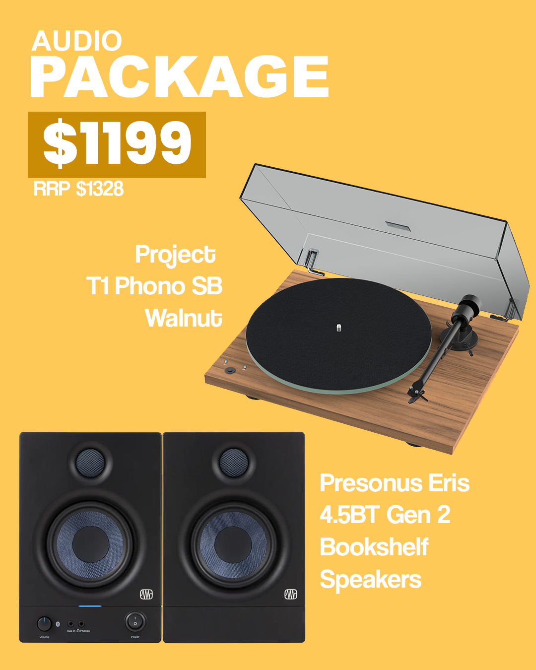 Project T1 Phono Sb (Walnut) / Presonus Eris 4.5bt Gen 2 Package Deal